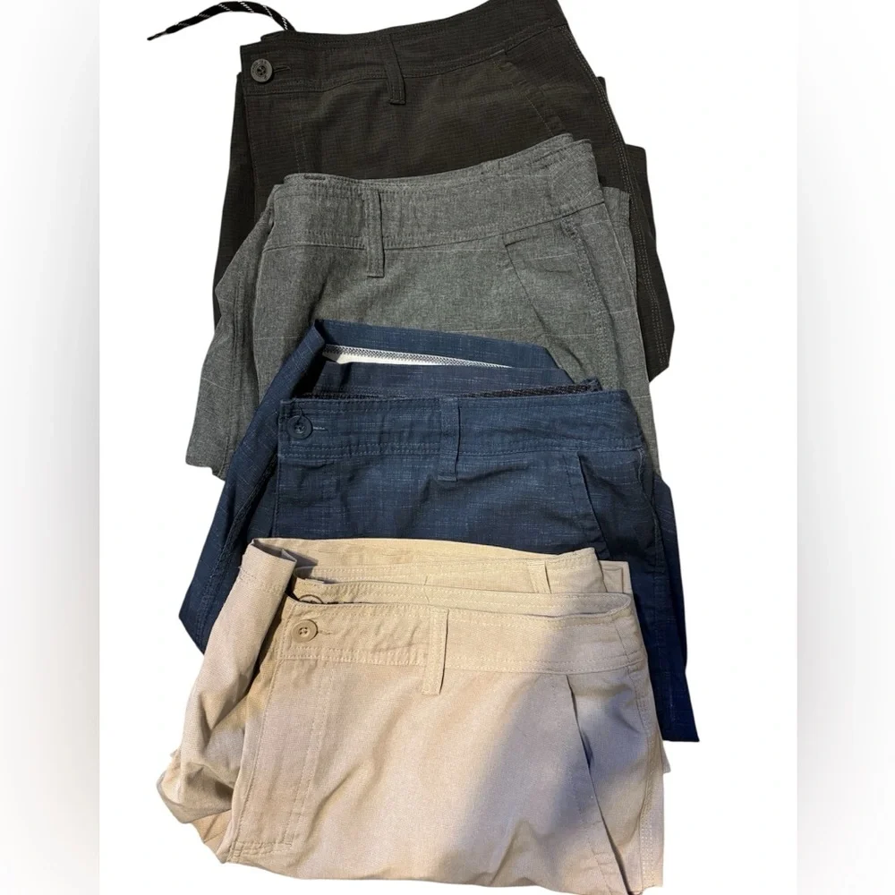 4 Pair Hang Ten Men's Everyday Hybrid Shorts in Black, Gray, Navy, and Khaki - Picture 1 of 13
